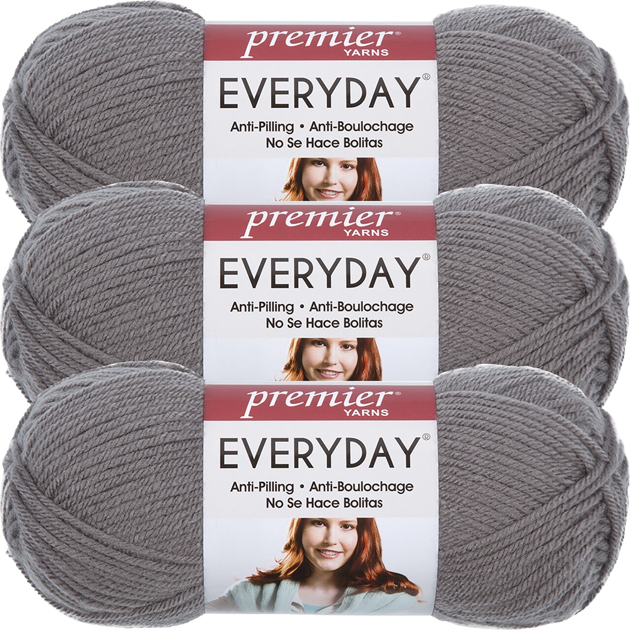 Multipack of 3 - Premier Yarns Anti-Pilling Everyday Worsted Solid Yarn-Steel